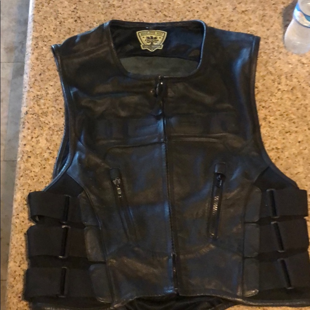 Leather motorcycle vest.